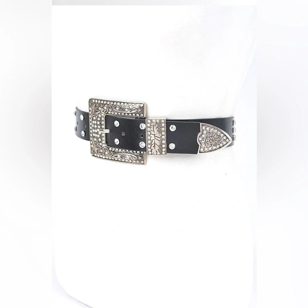 Plus Size Vegan Leather Black Studded Statement Belt
